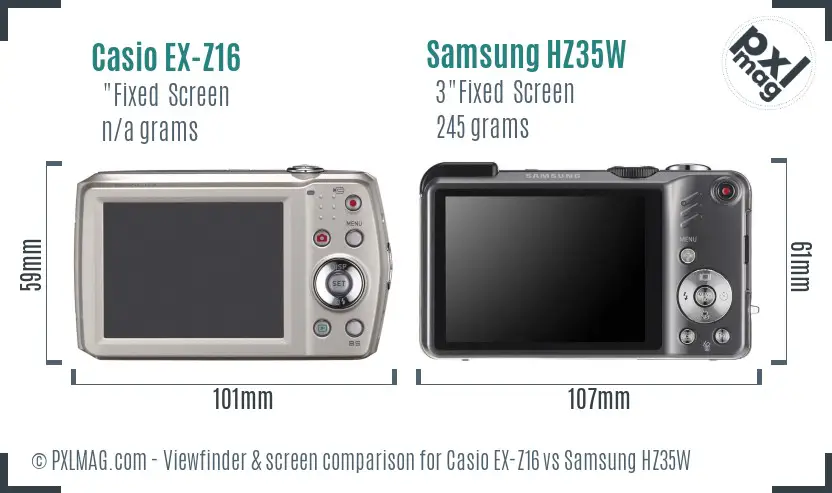 Casio EX-Z16 vs Samsung HZ35W Screen and Viewfinder comparison