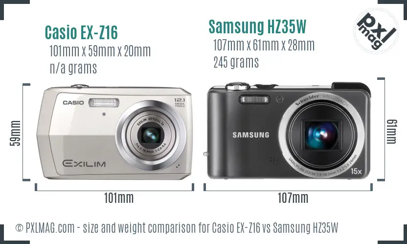 Casio EX-Z16 vs Samsung HZ35W size comparison