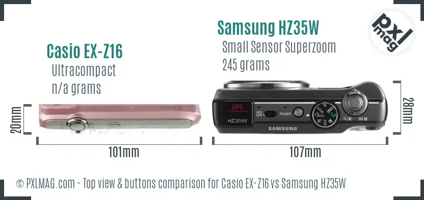 Casio EX-Z16 vs Samsung HZ35W top view buttons comparison
