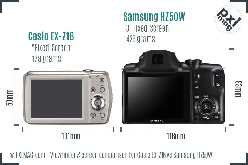 Casio EX-Z16 vs Samsung HZ50W Screen and Viewfinder comparison Casio EX-Z16 vs Samsung HZ50W Screen and Viewfinder comparison