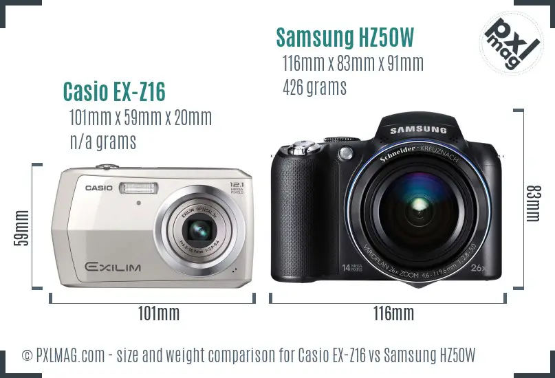 Casio EX-Z16 vs Samsung HZ50W size comparison Casio EX-Z16 vs Samsung HZ50W size comparison