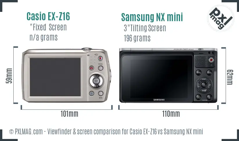 Casio EX-Z16 vs Samsung NX mini Screen and Viewfinder comparison