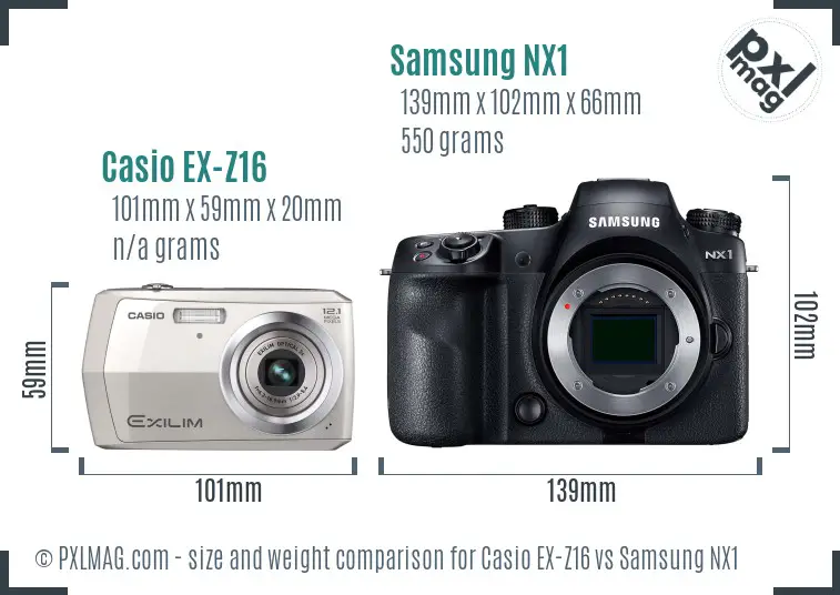 Casio EX-Z16 vs Samsung NX1 size comparison Casio EX-Z16 vs Samsung NX1 size comparison