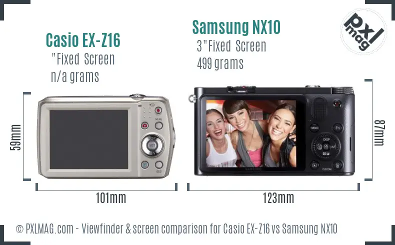 Casio EX-Z16 vs Samsung NX10 Screen and Viewfinder comparison Casio EX-Z16 vs Samsung NX10 Screen and Viewfinder comparison