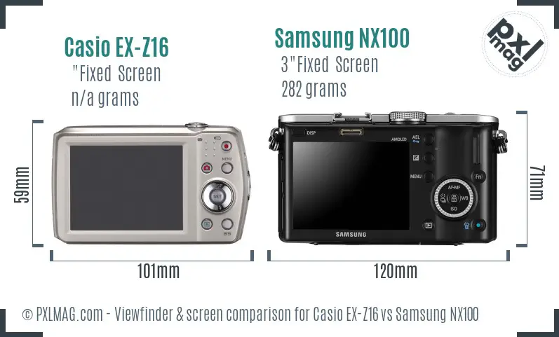 Casio EX-Z16 vs Samsung NX100 Screen and Viewfinder comparison Casio EX-Z16 vs Samsung NX100 Screen and Viewfinder comparison