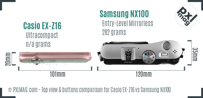 Casio EX-Z16 vs Samsung NX100 top view buttons comparison