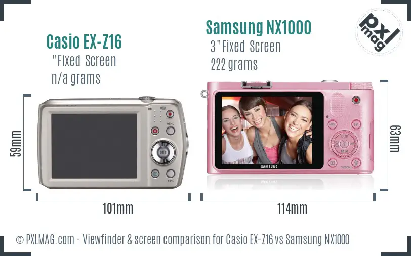 Casio EX-Z16 vs Samsung NX1000 Screen and Viewfinder comparison