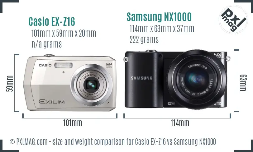 Casio EX-Z16 vs Samsung NX1000 size comparison Casio EX-Z16 vs Samsung NX1000 size comparison
