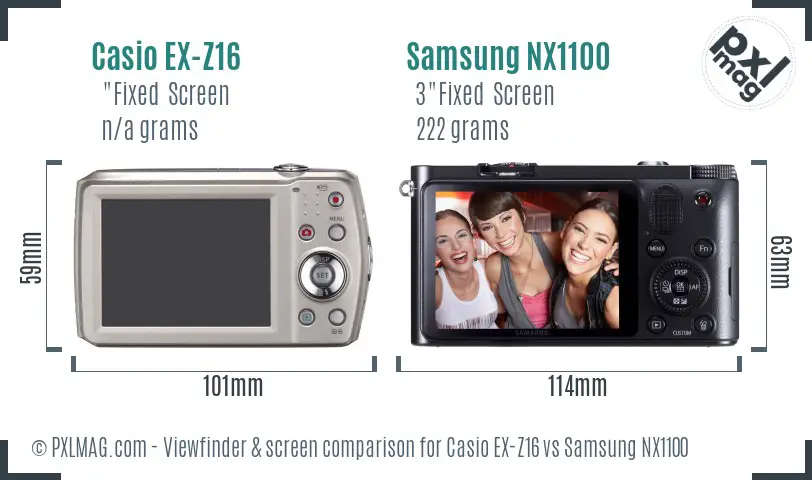 Casio EX-Z16 vs Samsung NX1100 Screen and Viewfinder comparison