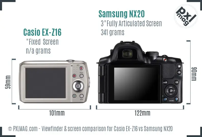 Casio EX-Z16 vs Samsung NX20 Screen and Viewfinder comparison