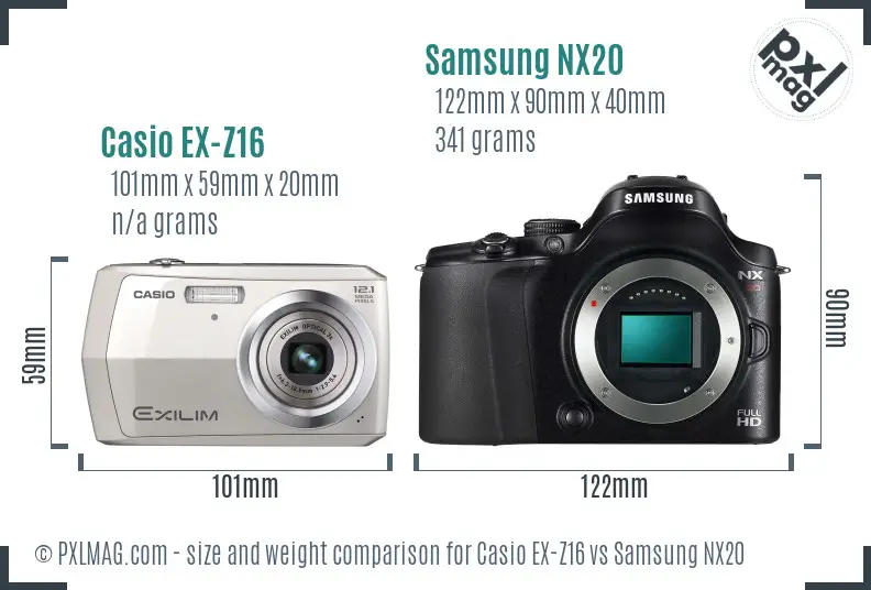 Casio EX-Z16 vs Samsung NX20 size comparison Casio EX-Z16 vs Samsung NX20 size comparison