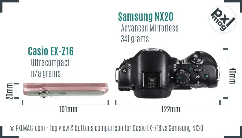Casio EX-Z16 vs Samsung NX20 top view buttons comparison