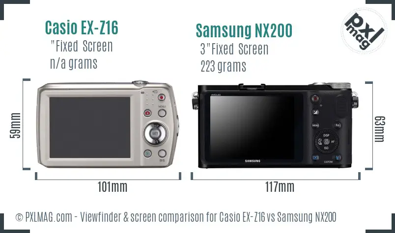 Casio EX-Z16 vs Samsung NX200 Screen and Viewfinder comparison