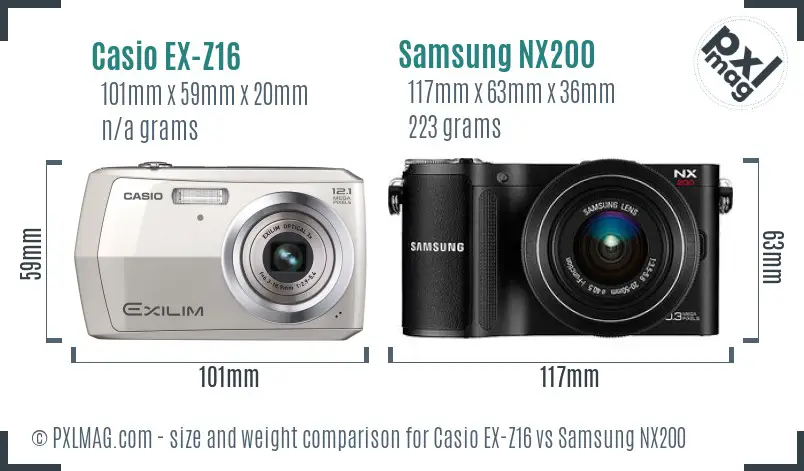 Casio EX-Z16 vs Samsung NX200 size comparison