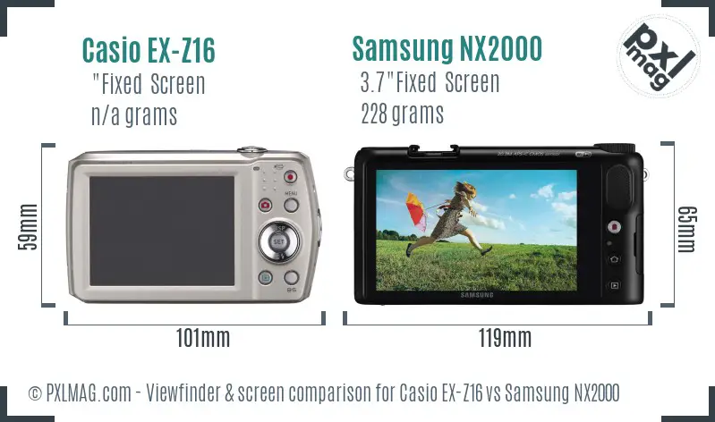 Casio EX-Z16 vs Samsung NX2000 Screen and Viewfinder comparison