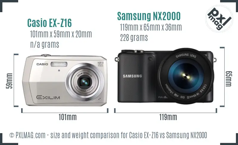 Casio EX-Z16 vs Samsung NX2000 size comparison