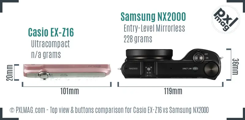 Casio EX-Z16 vs Samsung NX2000 top view buttons comparison
