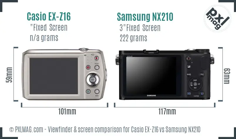 Casio EX-Z16 vs Samsung NX210 Screen and Viewfinder comparison Casio EX-Z16 vs Samsung NX210 Screen and Viewfinder comparison