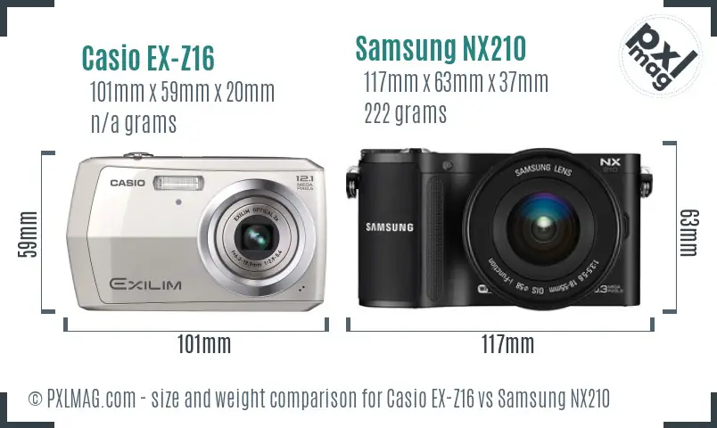 Casio EX-Z16 vs Samsung NX210 size comparison Casio EX-Z16 vs Samsung NX210 size comparison