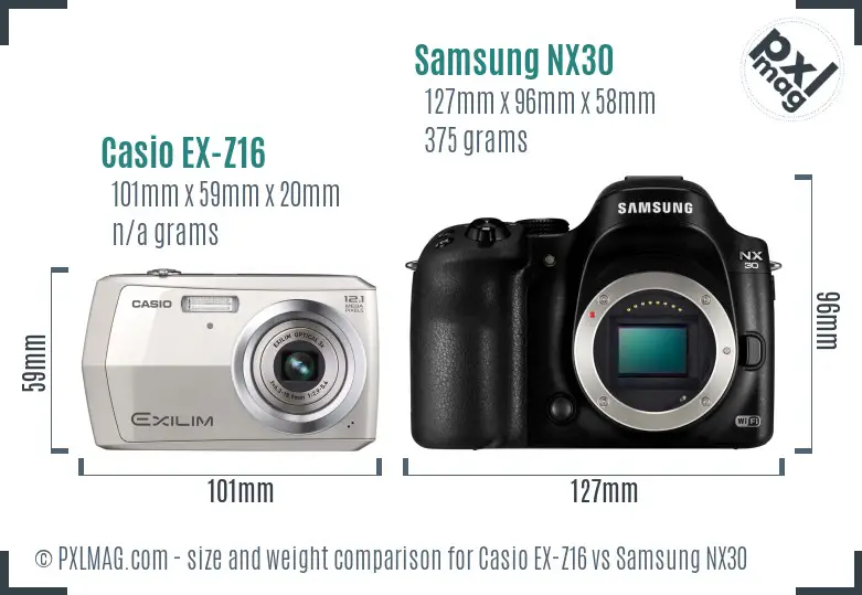 Casio EX-Z16 vs Samsung NX30 size comparison