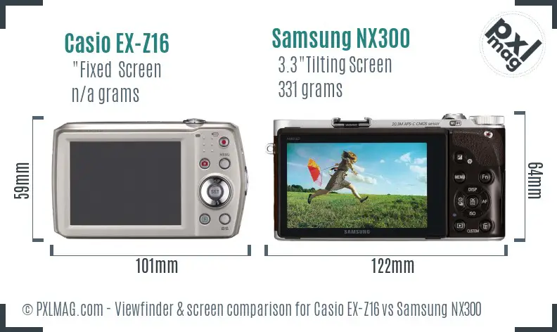 Casio EX-Z16 vs Samsung NX300 Screen and Viewfinder comparison