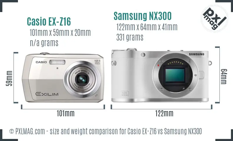 Casio EX-Z16 vs Samsung NX300 size comparison