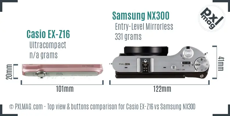 Casio EX-Z16 vs Samsung NX300 top view buttons comparison