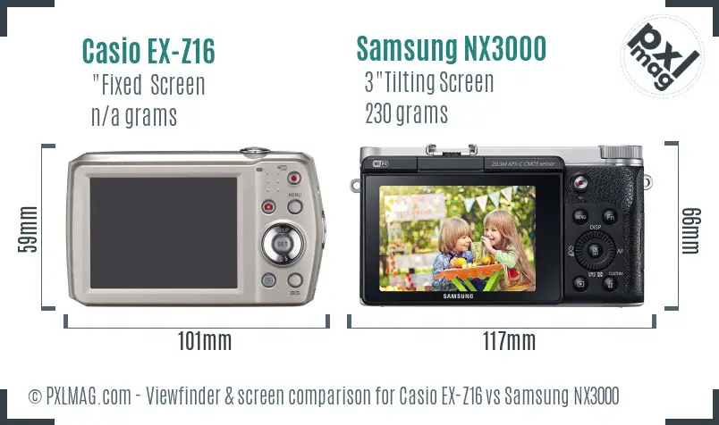 Casio EX-Z16 vs Samsung NX3000 Screen and Viewfinder comparison