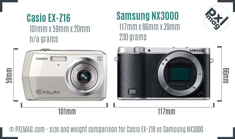 Casio EX-Z16 vs Samsung NX3000 size comparison