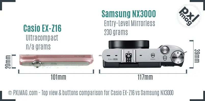 Casio EX-Z16 vs Samsung NX3000 top view buttons comparison