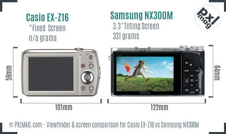 Casio EX-Z16 vs Samsung NX300M Screen and Viewfinder comparison Casio EX-Z16 vs Samsung NX300M Screen and Viewfinder comparison
