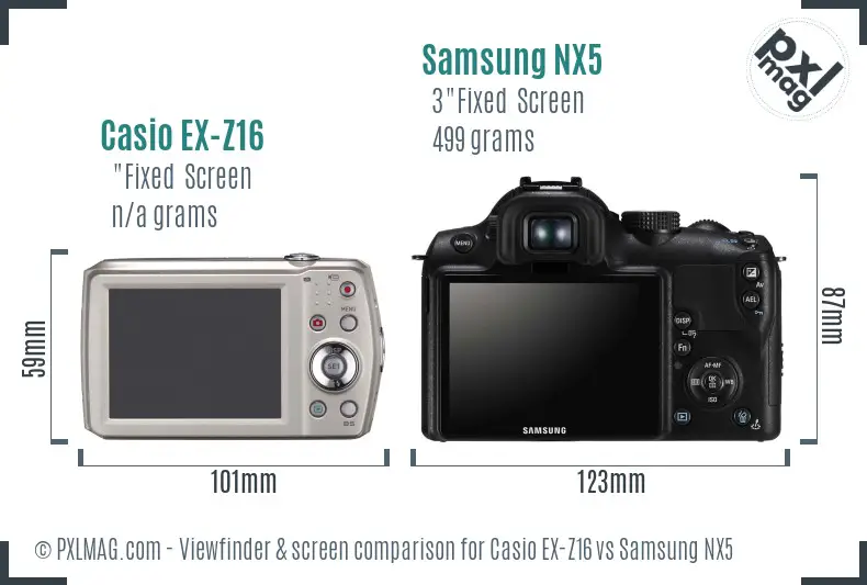 Casio EX-Z16 vs Samsung NX5 Screen and Viewfinder comparison