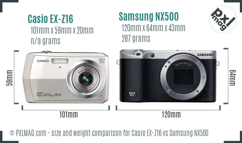 Casio EX-Z16 vs Samsung NX500 size comparison