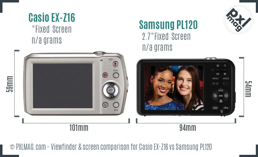 Casio EX-Z16 vs Samsung PL120 Screen and Viewfinder comparison