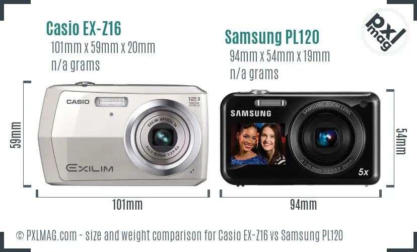 Casio EX-Z16 vs Samsung PL120 size comparison