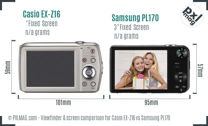 Casio EX-Z16 vs Samsung PL170 Screen and Viewfinder comparison