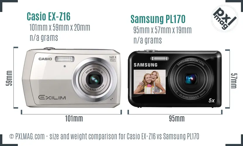 Casio EX-Z16 vs Samsung PL170 size comparison