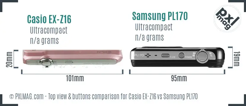 Casio EX-Z16 vs Samsung PL170 top view buttons comparison