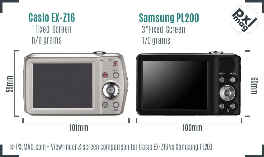 Casio EX-Z16 vs Samsung PL200 Screen and Viewfinder comparison
