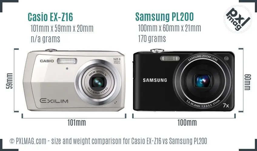 Casio EX-Z16 vs Samsung PL200 size comparison