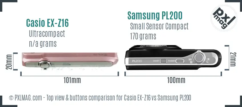 Casio EX-Z16 vs Samsung PL200 top view buttons comparison