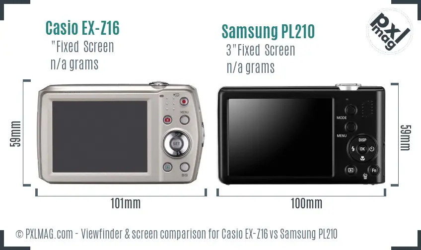 Casio EX-Z16 vs Samsung PL210 Screen and Viewfinder comparison