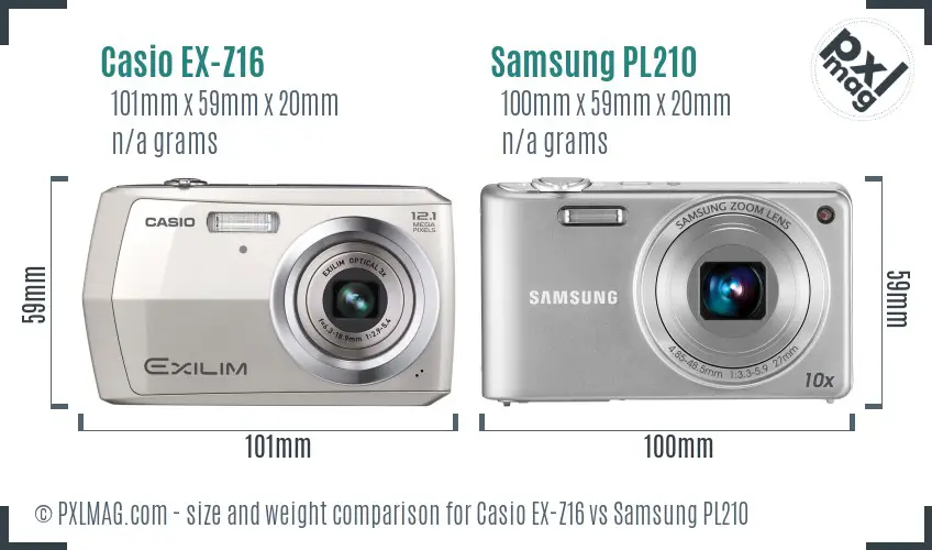 Casio EX-Z16 vs Samsung PL210 size comparison