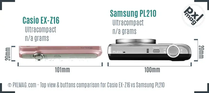 Casio EX-Z16 vs Samsung PL210 top view buttons comparison