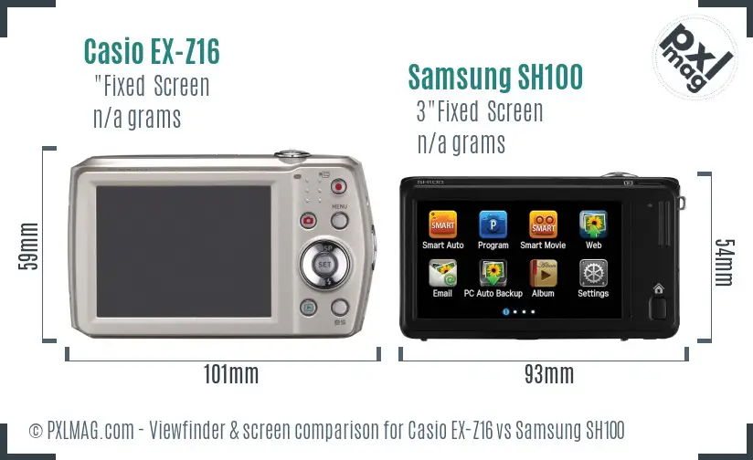 Casio EX-Z16 vs Samsung SH100 Screen and Viewfinder comparison