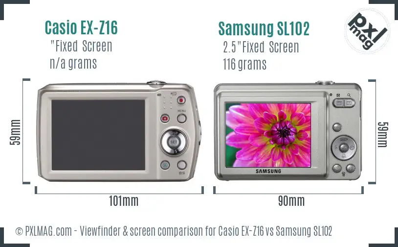 Casio EX-Z16 vs Samsung SL102 Screen and Viewfinder comparison