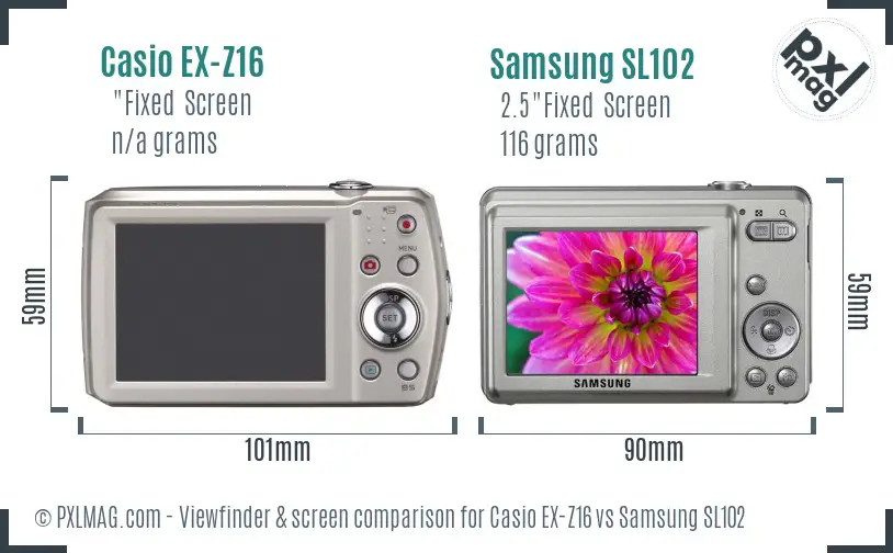 Casio EX-Z16 vs Samsung SL102 Screen and Viewfinder comparison Casio EX-Z16 vs Samsung SL102 Screen and Viewfinder comparison