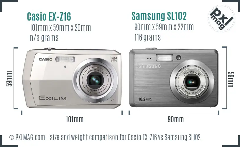 Casio EX-Z16 vs Samsung SL102 size comparison