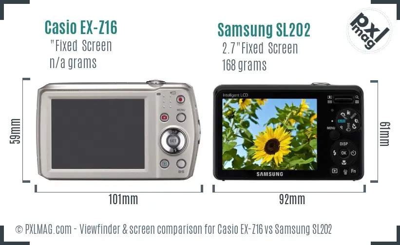Casio EX-Z16 vs Samsung SL202 Screen and Viewfinder comparison Casio EX-Z16 vs Samsung SL202 Screen and Viewfinder comparison