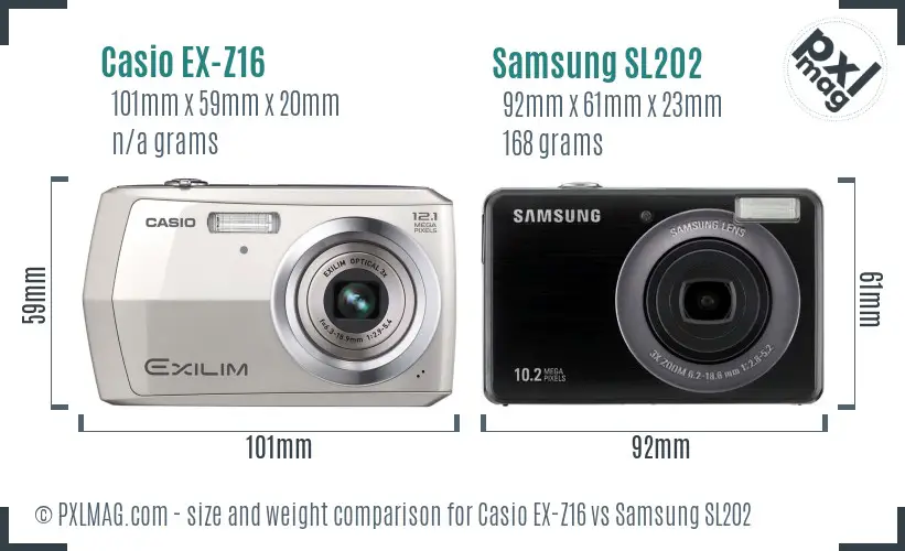 Casio EX-Z16 vs Samsung SL202 size comparison Casio EX-Z16 vs Samsung SL202 size comparison